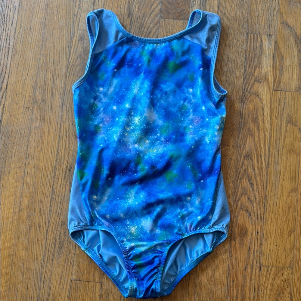 Blue Galaxy Print Leotard - size girls L (10/12)